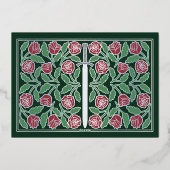 Silver Green Medieval Floral Sword Wedding RSVP 箔招待状 (裏面)