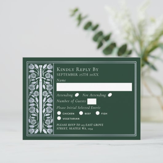 Silver Green Medieval Sword Wedding RSVP (スタンド正面)