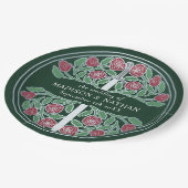 Silver Green Royal Medieval Floral Sword Wedding  ペーパープレート (アングル)