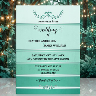 Silver Green Striped Tone on Tone Wedding 招待状