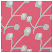 Silver Grey Patterned Foliage on Bright Pink Red ファブリック (クローズアップ)