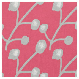 Silver Grey Patterned Foliage on Bright Pink Red ファブリック