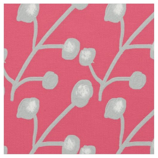 Silver Grey Patterned Foliage on Bright Pink Red ファブリック (クローズアップ)