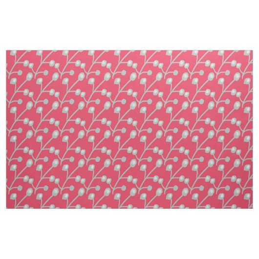 Silver Grey Patterned Foliage on Bright Pink Red ファブリック (ファットクウォーター)