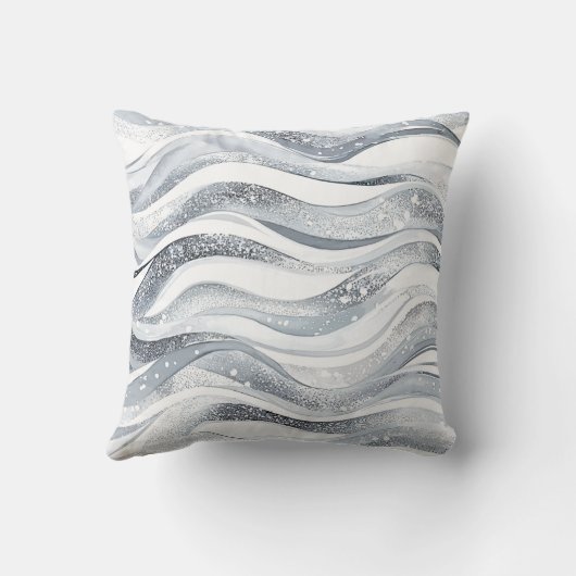 Silver Grey Winter Snowflakes Christmas クッション (裏面)