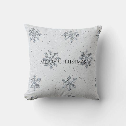 Silver Grey Winter Snowflakes Christmas クッション (正面)