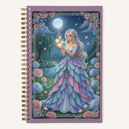 Silver Hair Fairy & Shimmering Petal Gown Journal ノートブック (正面)
