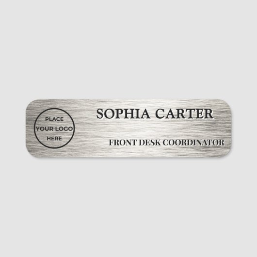 Silver Hairline Classic Name Badge Custom 名札 (正面)