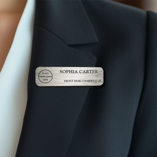Silver Hairline Classic Name Badge Custom 名札