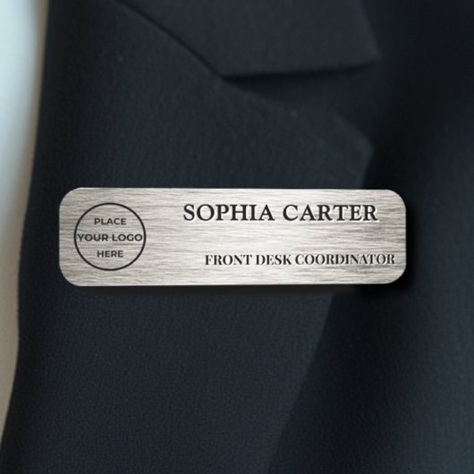 Silver Hairline Classic Name Badge Custom 名札