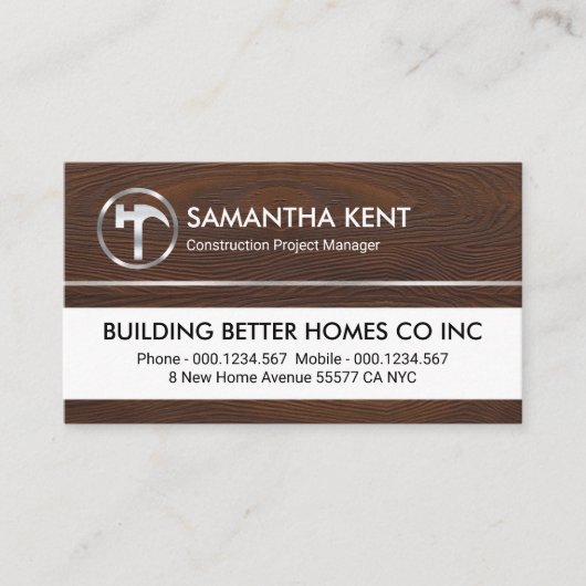 Silver Hammer On Timber Wood Grain 名刺 (正面)