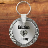 Silver Heart Keychainのきらめく任意の名前 キーホルダー (正面)
