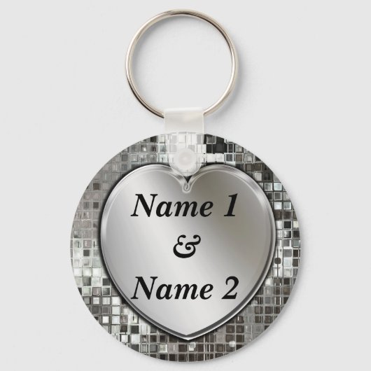 Silver Heart Keychainの任意の名前 キーホルダー (正面)