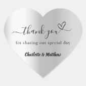 Silver heart thank you wedding ハートシール (正面)
