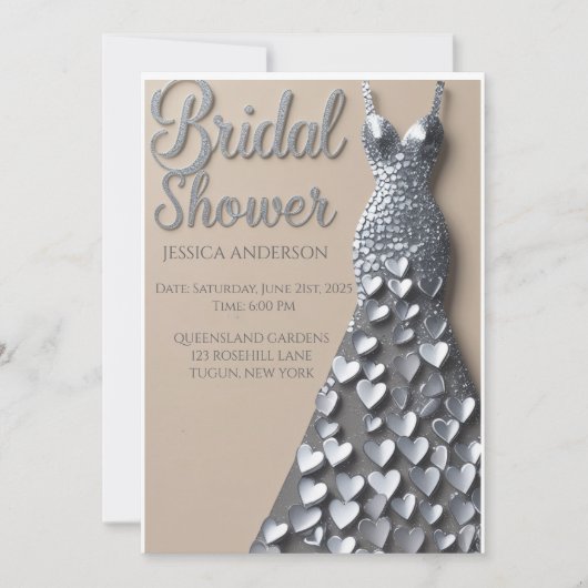 Silver Hearts Bridal Shower Invitation 招待状 (正面)