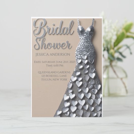 Silver Hearts Bridal Shower Invitation 招待状 (スタンド正面)