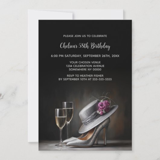 Silver High Heel Shoes Birthday Party 招待状 (正面)