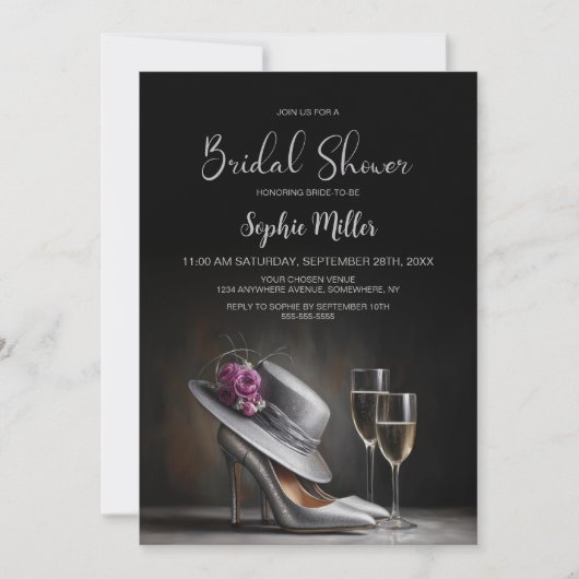 Silver High Heel Shoes Bridal Shower 招待状 (正面)