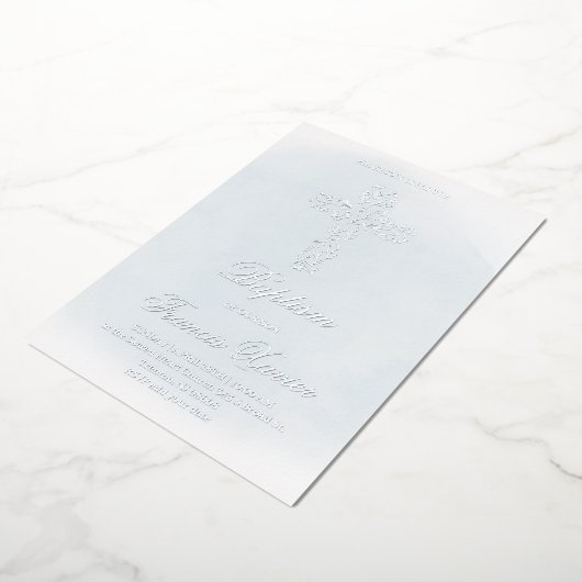 silver Holy cross Baptism 箔招待状 (回転した状態)