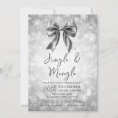 Silver Jingle Mingle Christmas Party Bow Snow 招待状 (正面)