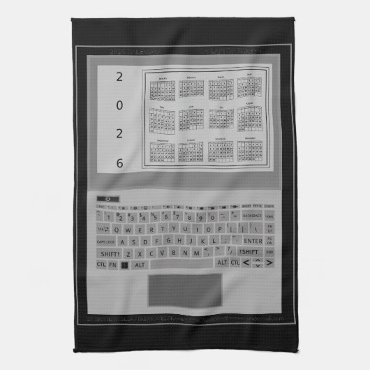 Silver Laptop Keys 2026 Calendar Black キッチンタオル (縦)