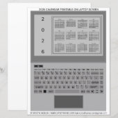 Silver Laptop Keys 2026 Calendar Black Paper Sheet (正面/裏面)