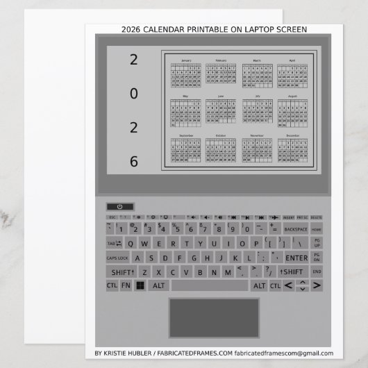 Silver Laptop Keys 2026 Calendar Black Paper Sheet (正面/裏面)