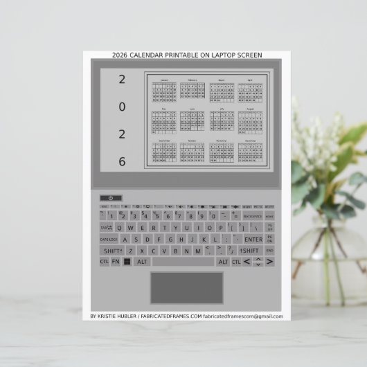 Silver Laptop Keys 2026 Calendar Black Paper Sheet (スタンド正面)