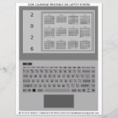 Silver Laptop Keys 2026 Calendar Black Paper Sheet (正面)