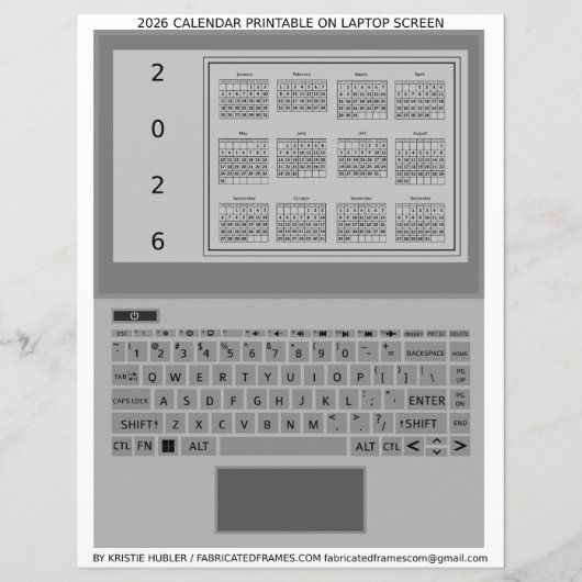 Silver Laptop Keys 2026 Calendar Black Paper Sheet (正面)