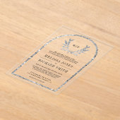 Silver Laurel Wreath Leaves Wedding アクリル招待状 (レイダウン)