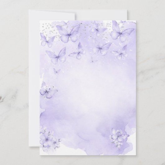 Silver Lavender Butterfly Baptism Purple 招待状 (裏面)