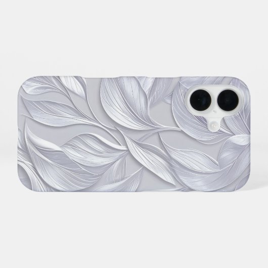 Silver Leaf Elegant Pattern iPhone 16ケース (裏面横)