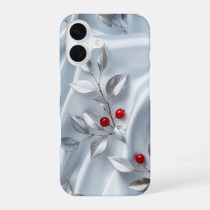 Silver Leaf Red Berry Silk iPhone 16ケース