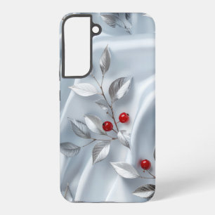 Silver Leaf Red Berry Silk Samsung Galaxy S22+ケース