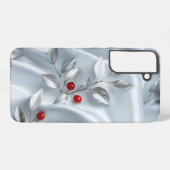 Silver Leaf Red Berry Silk Samsung Galaxyケース (裏面横)