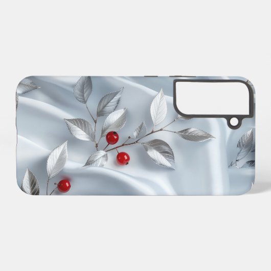 Silver Leaf Red Berry Silk Samsung Galaxyケース (裏面横)