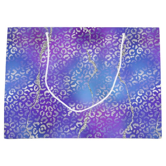 Silver Leopard Agate | Glam Abstract Gradient ラージペーパーバッグ (正面)