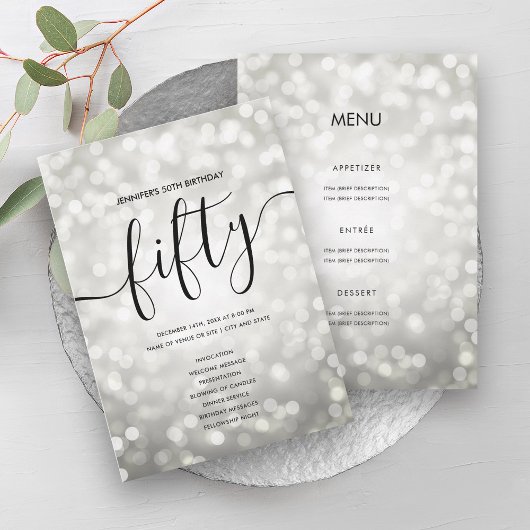 Silver Lights 50th誕生日メニュープログラム 招待状