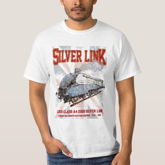 Silver Link LNER Class A4 2509 Locomotive UK flag Tシャツ (正面)