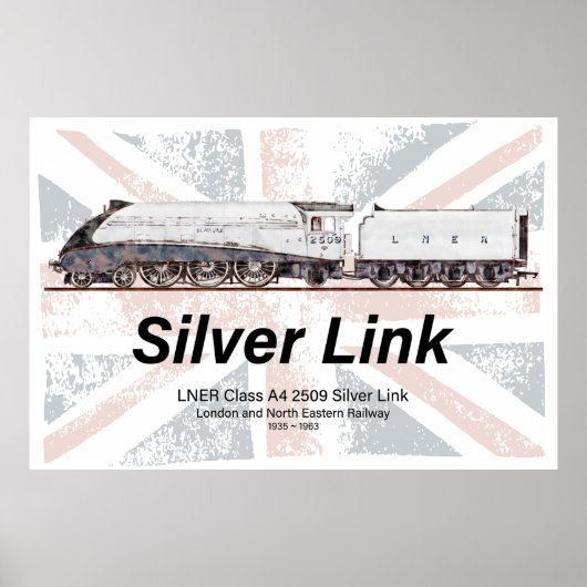 Silver Link LNER Class A4 Locomotive profile flag ポスター (正面)