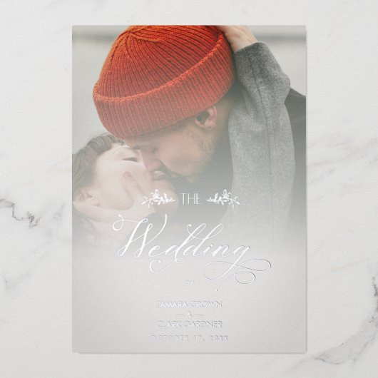 Silver Luxury Modern Transparency Wedding Photo 箔招待状 (正面)