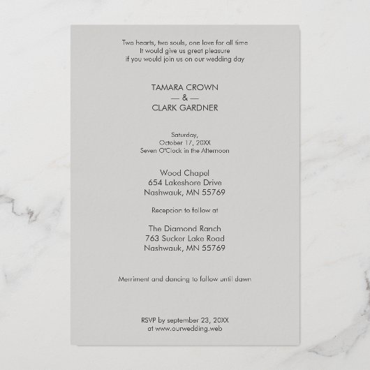 Silver Luxury Modern Transparency Wedding Photo 箔招待状 (裏面)