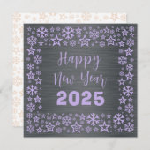 Silver mauve Square wish card with golden stars シーズンカード (正面/裏面)