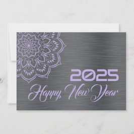 Silver mauve wish card New Year with mandala シーズンカード