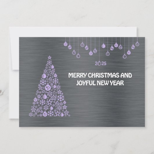 Silver mauve wish card New Year with tree & balls シーズンカード (正面)
