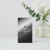 Silver metal barber pole barbershop 名刺 (スタンド正面)