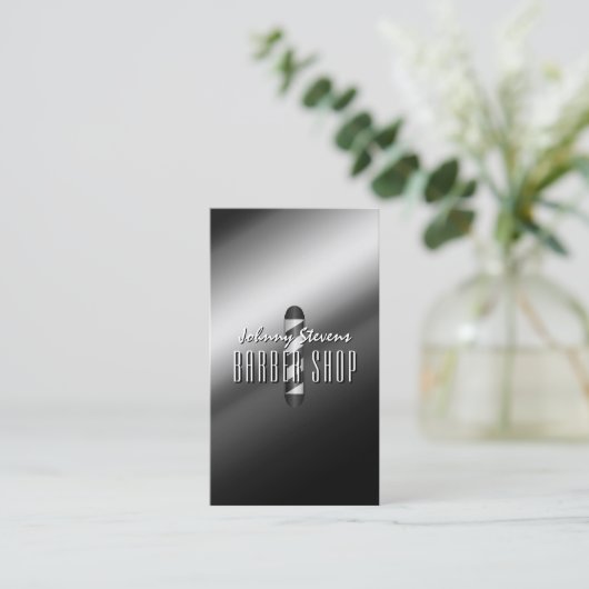 Silver metal barber pole barbershop 名刺 (スタンド正面)