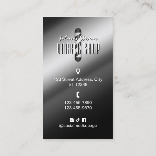 Silver metal barber pole barbershop 名刺 (裏面)