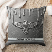 Silver Metal Eagle Emblem With Dripping Paint クッション (ブランケット)